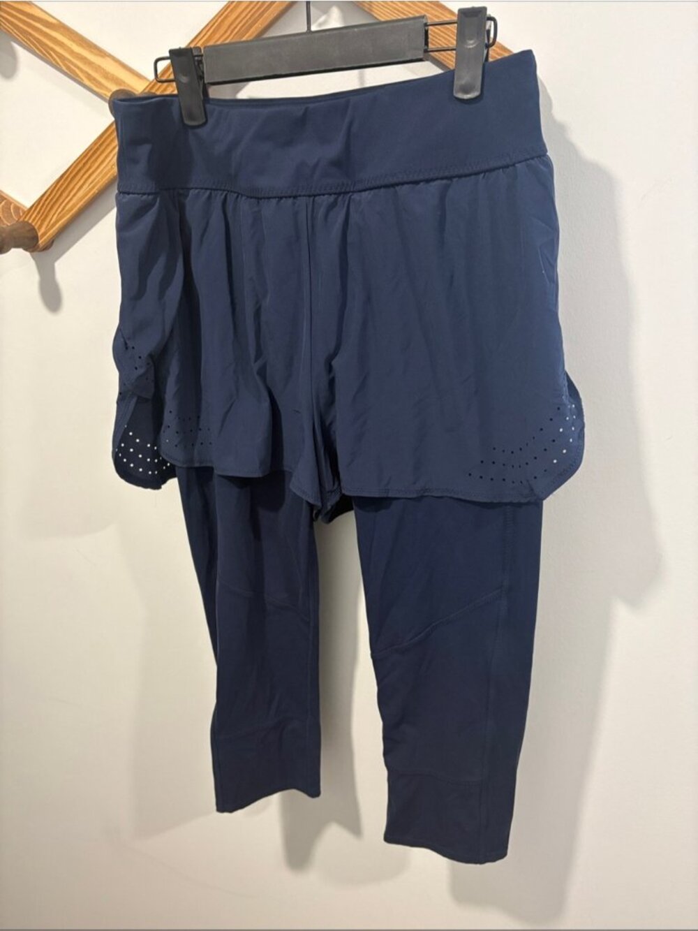 Sweaty Betty Women’s Power Double Up Skirted Crop Leggings Navy Blue  Size 8-10